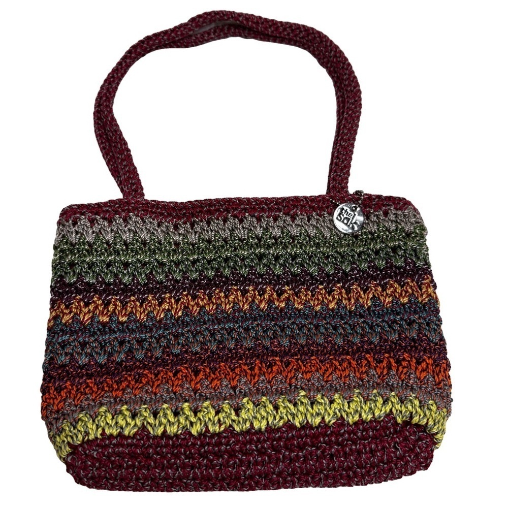 The Sak Multicolor Crochet Small Handbag Zip Closure Inside Zip Pocket Vintage